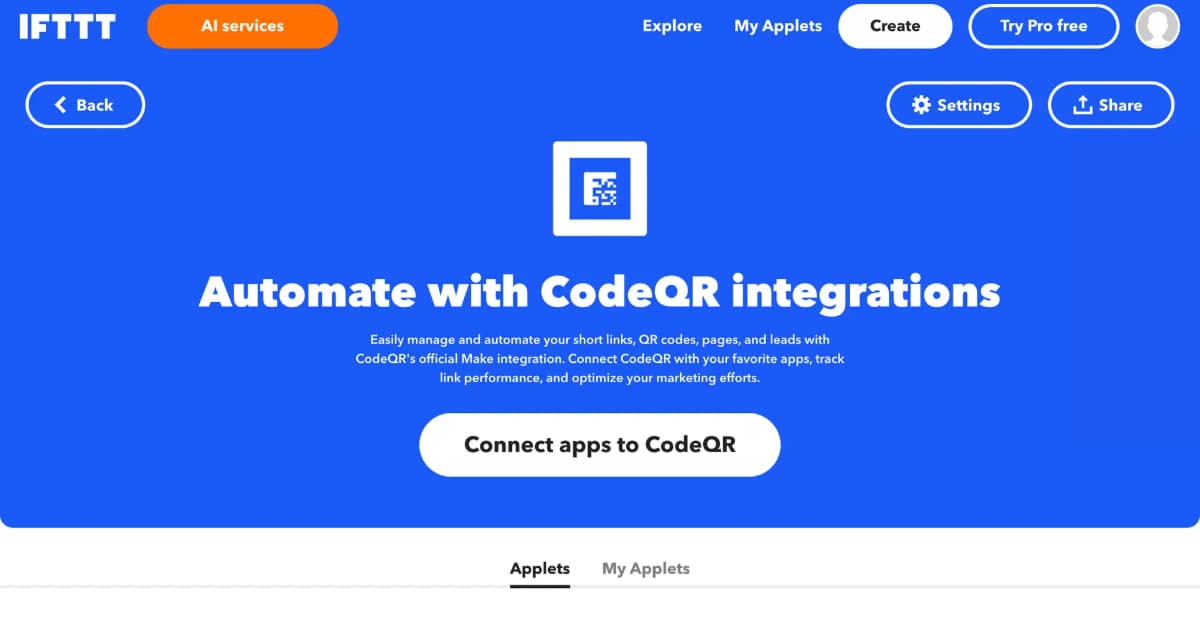 CodeQR Integrations - Connect Your Apps with IFTTT